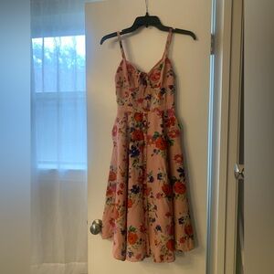 Yumi Kim Pink Floral Midi Dress with Spaghetti Straps